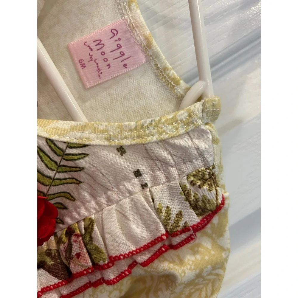Giggle Moon Baby Girls Botanical Bird‎ Print Ruffle Romper Red 6M NWT k7007